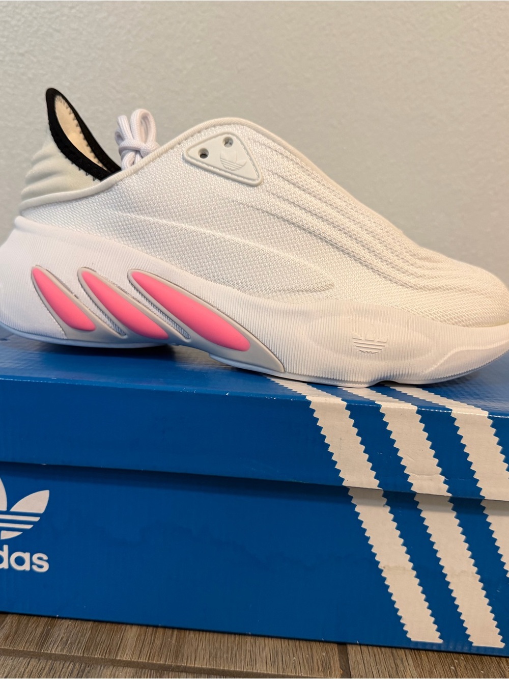 adidas Kids White Slip-On Sneakers with Pink Accents